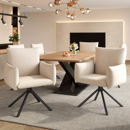 Set of 2 Upholstered Dining Chairs with 4 Metal Feet, 360° Swivel Lounge Chairs with Lumbar Support, Velvet Armchairs for Living Room, Bedroom, Office - Classic Style, No Electricity Needed, Dining Room Furniture, Elegant Di