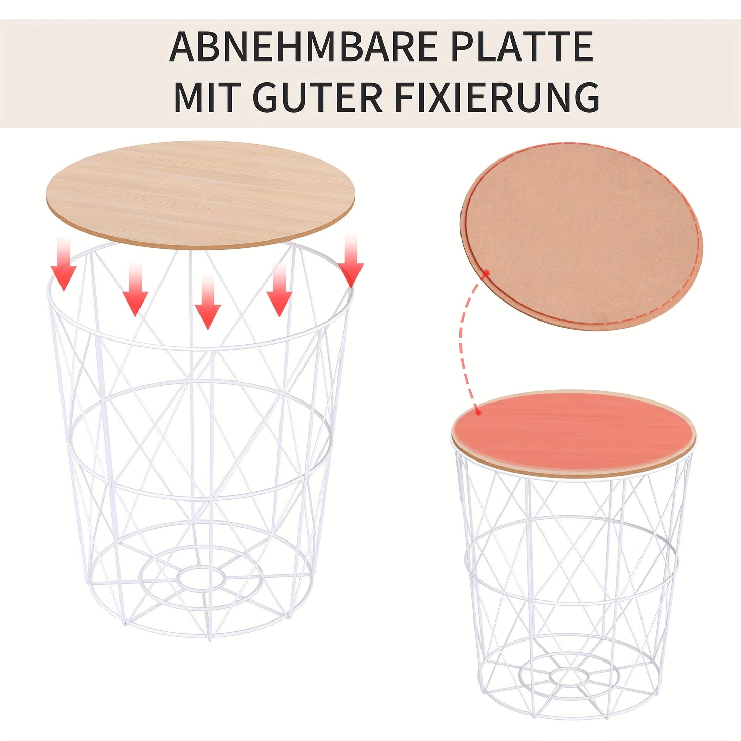 Bijzettafel – Bijzettafels – Sidetable – Nachtkastje – Salontafel – Set van 2 – Natuurlijk Wit – Metaal & MDF – Afmeting 40x45 cm