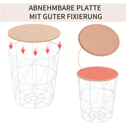 Bijzettafel – Bijzettafels – Sidetable – Nachtkastje – Salontafel – Set van 2 – Natuurlijk Wit – Metaal & MDF – Afmeting 40x45 cm