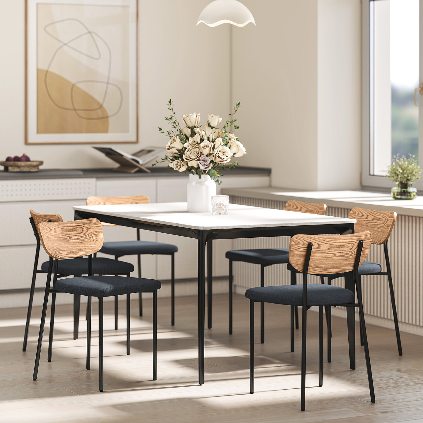 Eetkamerstoelen – Stoelen – Dining Stoelen – Armloze Stoelen – Linnen Stoelen – Grijs – Set van 2 – Met Metalen Poten – Onderhoudsvriendelijk Linnenlook