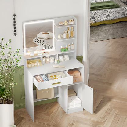 Sieradentafel – Kaptafel – Make-up Tafel – Vanity Table – Dressing Table – Verstelbare LED-Verlichting – Grote Opbergruimte – Wit Met Gouden Accenten