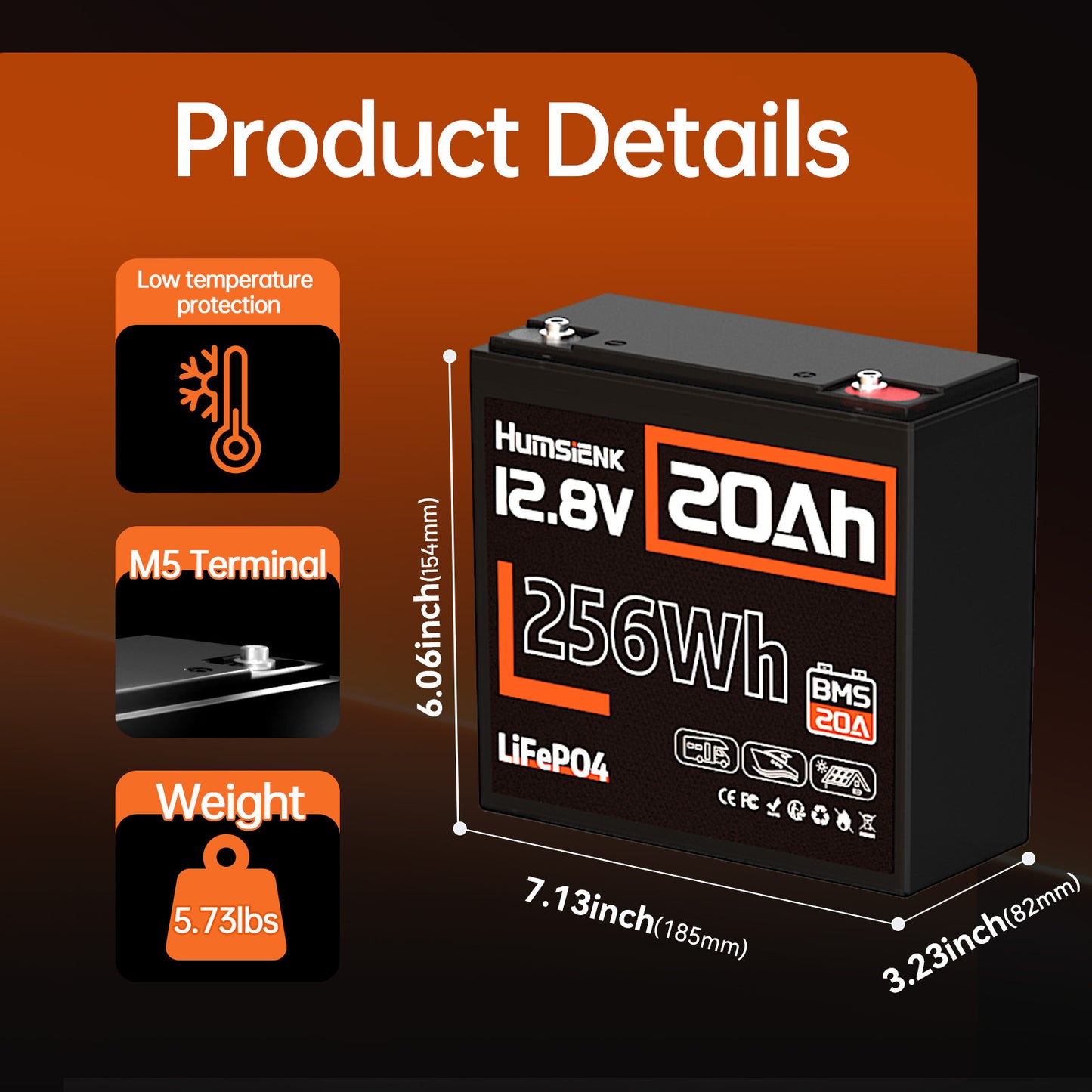12V 20Ah LiFePO4 Accu – Lithium Accu – Camper Accu – Boot Accu – Zonne-energie Accu – Onderhoudsarm – 15000+ Laadcycli – 20A BMS Veiligheid