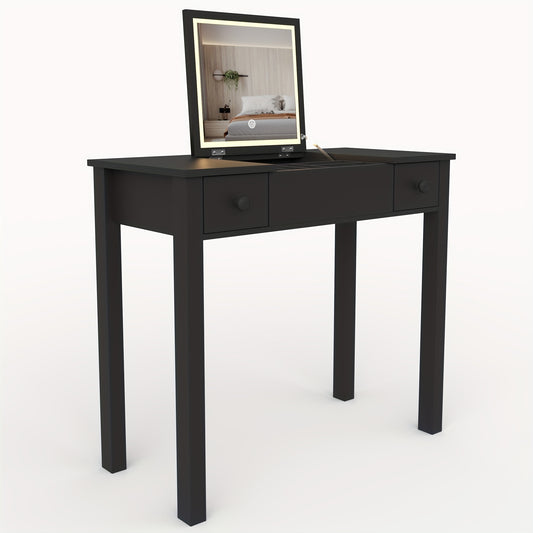 Make-up tafel – Kaptafel – Schminktafel – Vanity – Make-up bureau – Zwart hout – Ingebouwde Spiegel – Met lades