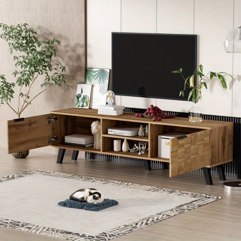 Modern TV Meubel – Tv Kast – Tv Stand – Entertainment Meubel – Woonkamer Kast – 160 cm Breed – 2 Deuren en 2 Open Vakken – Zwart Bruin Wit