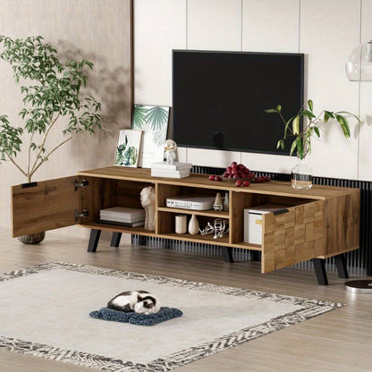 Modern TV Meubel – Tv Kast – Tv Stand – Entertainment Meubel – Woonkamer Kast – 160 cm Breed – 2 Deuren en 2 Open Vakken – Zwart Bruin Wit