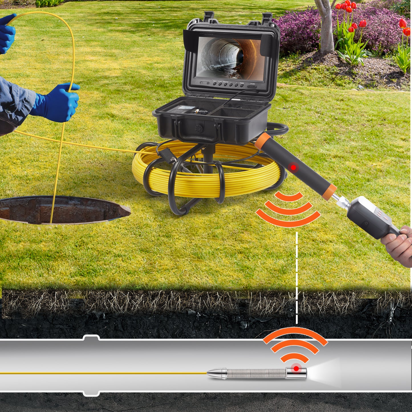 Rioolcamera – Inspectiecamera – Pijpencamera – Afvoerinspectie – Kabelcamera – 50 Meter Kabel – 9 Inch 720p Scherm – 512Hz Sonde Locator