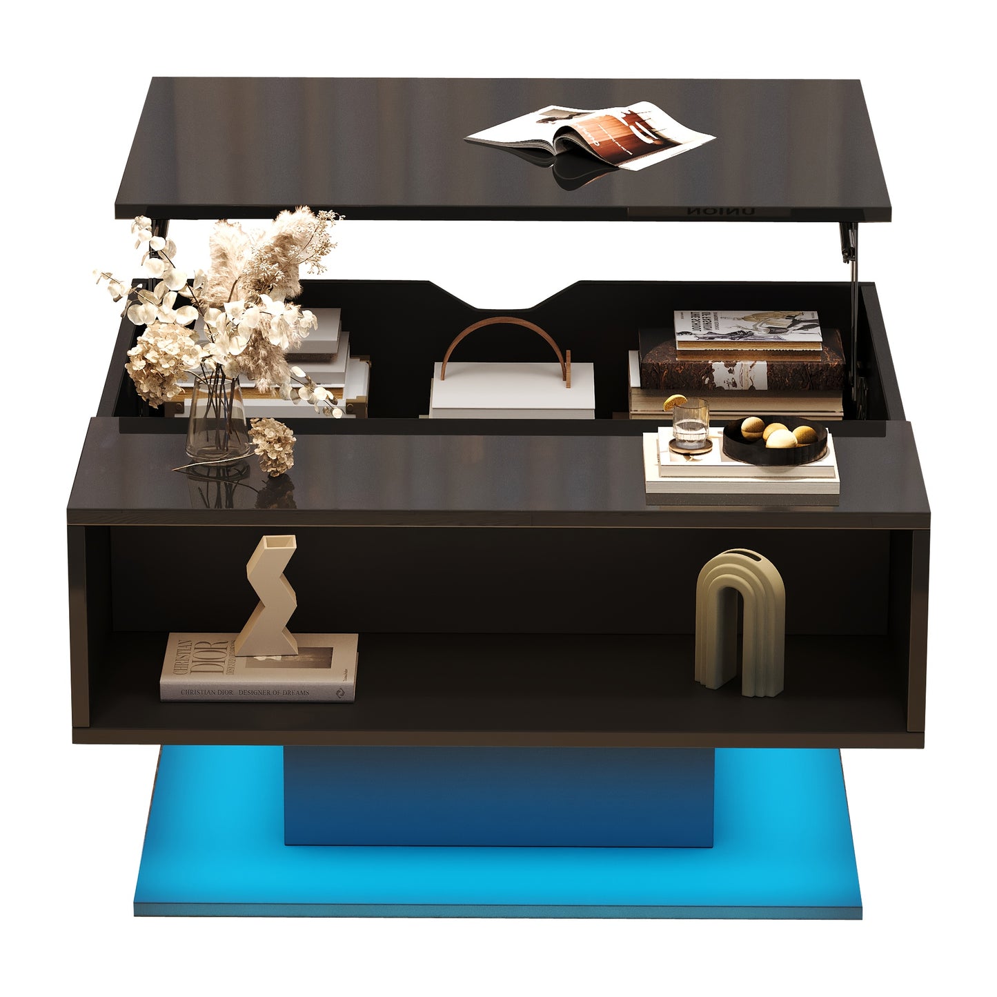 Salontafel – Koffietafel – Woonkamertafel – Bijzettafel – Midden tafel – Hydraulisch Hefmechanisme – Hoogglans Zwart – Ruime Opbergplank – Stevige Constructie