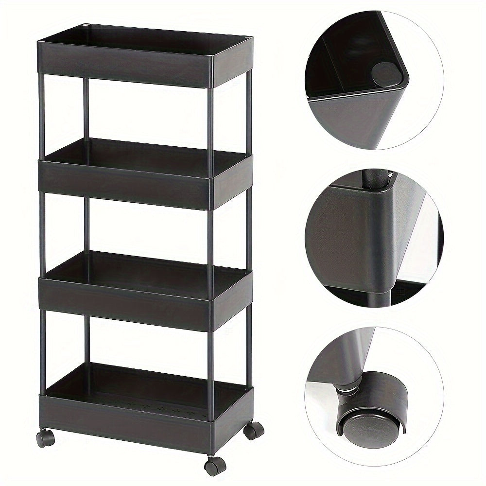 Opbergrek – Opbergwagen – Opbergkast – Stellingkast – Opbergrek met Wieltjes – Smal 40x22x90 cm – Kunststof & Verplaatsbaar