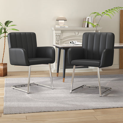 Eetkamerstoel – Stoel – Armstoel – Dining Chair – Zwarte eetkamerstoel set van 2 – Kunstleer Bekleding – Z-vormig Metalen Onderstel