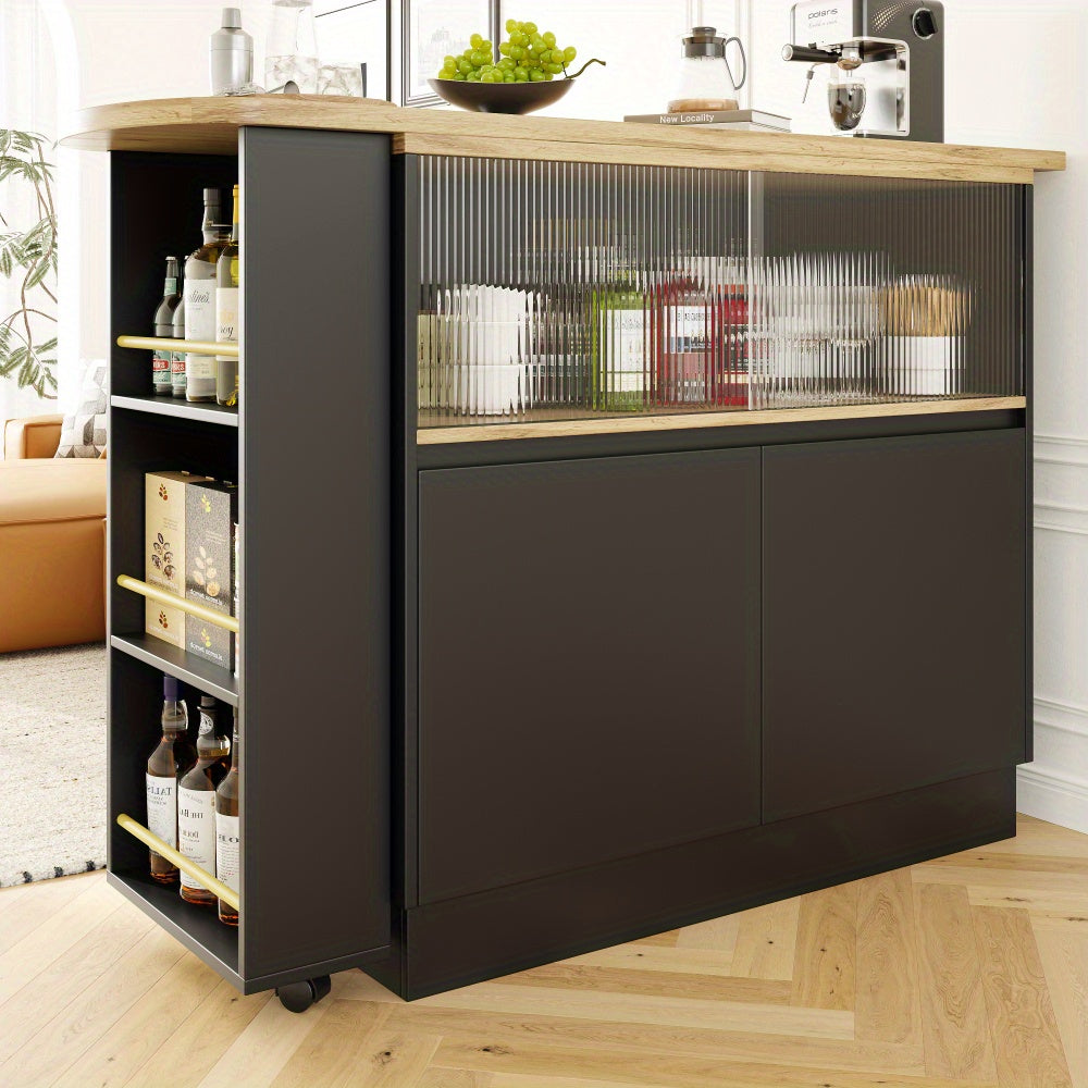 Modern 360° Rotating Bar Table with Shelves & Glass - 90x45x100cm Multifunctional Metal Frame, Minimalist Design for Kitchen & Dining Room, Space-Saving Storage Solution, Easy Assembly, No Power Needed, Sleek Finish, Contemp
