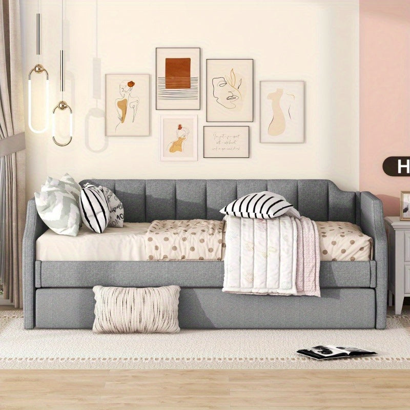 Uitschuifbed – Dagbed – Slaapbank – Eenpersoonsbed – Multifunctioneel Bed – Rollend Frame – Gemakkelijk Montage – Niet-Houten Materiaal – Grijs – Compact Voor Studios