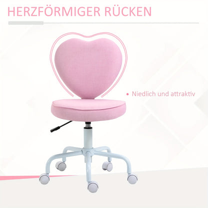 Loungestoel – Fauteuil – Draaistoel – Relaxstoel – Leessstoel – Hartvormig Design – Verstelbare Zithoogte – Roze Linnen – 360° Draaibaar – Compact 40x50x79-89 cm