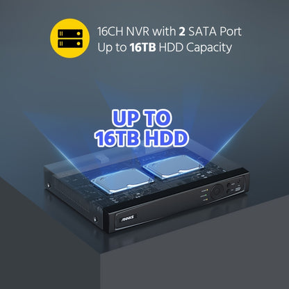 Netwerkvideorecorder – NVR – Beveiligingsrecorder – Video-opnamesysteem – 16-Kanaals Recorder – 12MP Ultra HD – PoE Plug & Play – 1TB Opslag