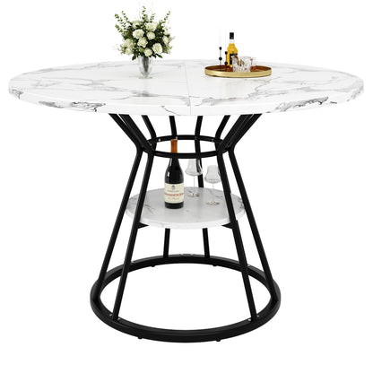 Eettafel – Tafel – Keukentafel – Eetkamertafel – Basis – Marmerpatroon Zwart Wit – Stijlvol Metalen Onderstel – Onderhoudsvriendelijk Oppervlak