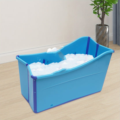 1-Pack Blue Portable Folding Bathtub - Durable PP & TPE Material, 89.99KG Weight Capacity, Rectangular Design for RVs, Hotels, Bathrooms, Patios - Space-Saving Foldable Tub with Drain Plug & Modern Style