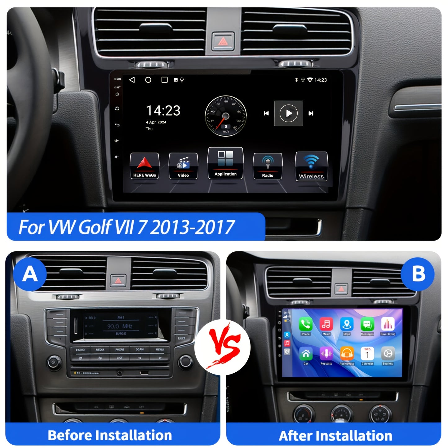 10 Inch Android 15 Autoradio – 2 DIN Head Unit – Multimedia Speler – Navigatiesysteem – Car Stereo – VW Golf 7 (2013-2017) – Groot IPS Touchscreen – Split-Screen Functie