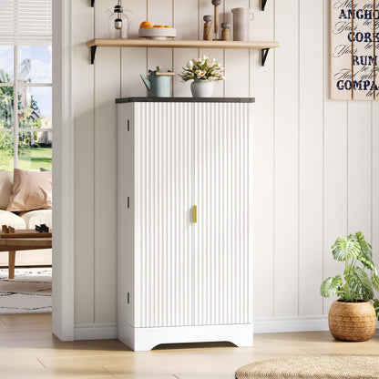 Keukenkast – Hoge Kast – Opbergkast – Voorraadkast – Keukenmeubel – Wit – Met Verstelbare Planken – MDF & Spaanplaat – 120x60,5x40 cm – Gouden Handgrepen