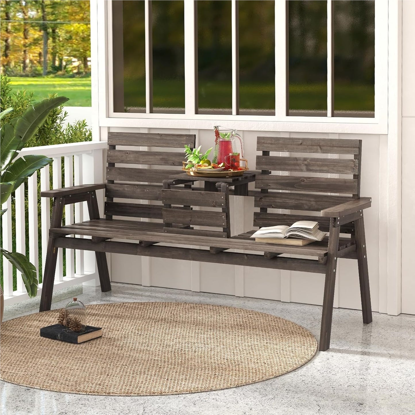 Houten Tuinbank – Buitenbank – Parkbank – Balkonbank – Terrasbank – Opvouwbare Middentafel – Belastbaar Tot 320 Kg – 160x64x86 Cm