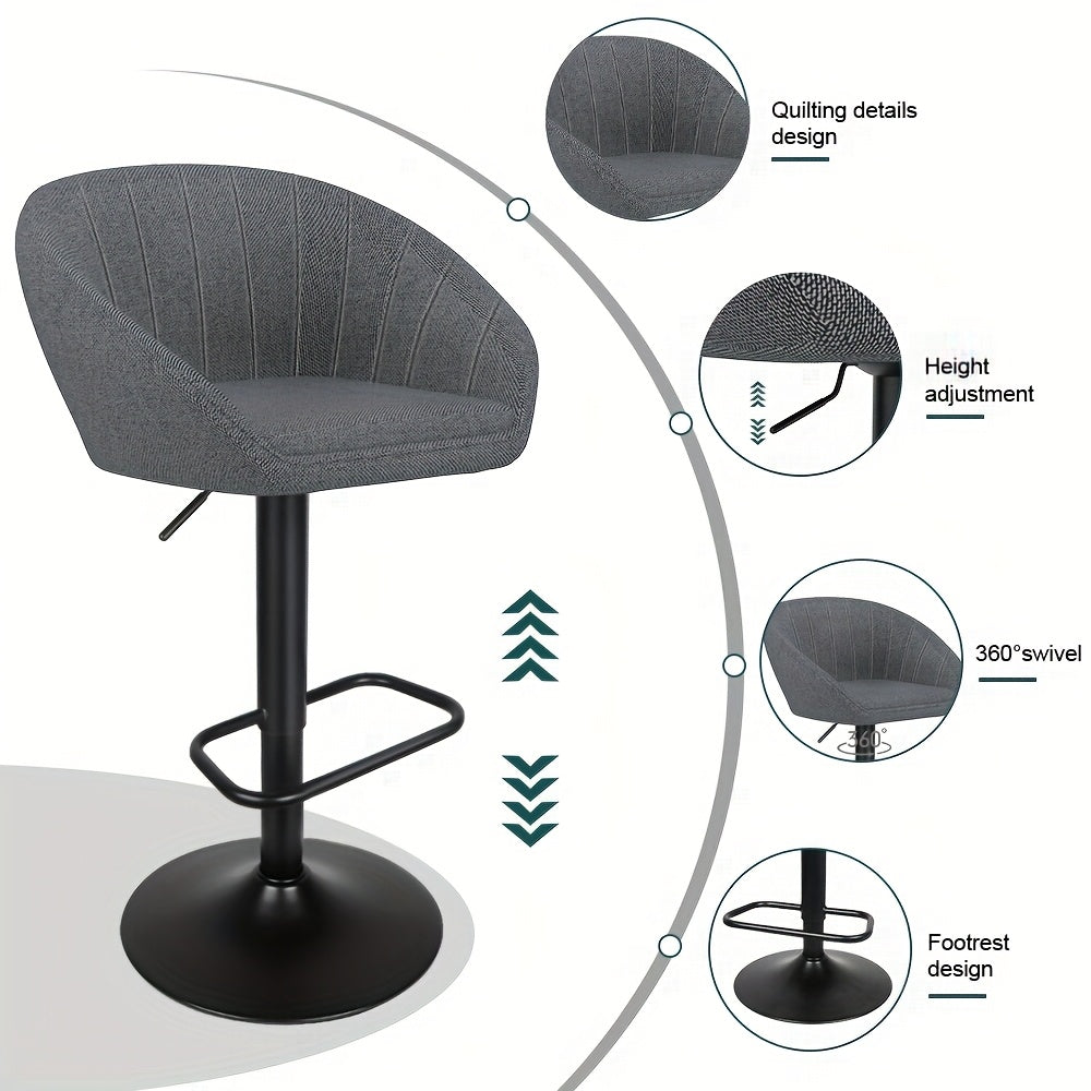Barkrukken – Barstoelen – Hoge Stoelen – Keukenstoelen – Barkruk Set Beige – Verstelbare Hoogte – 360° Draaibaar Met Linnen Zitting