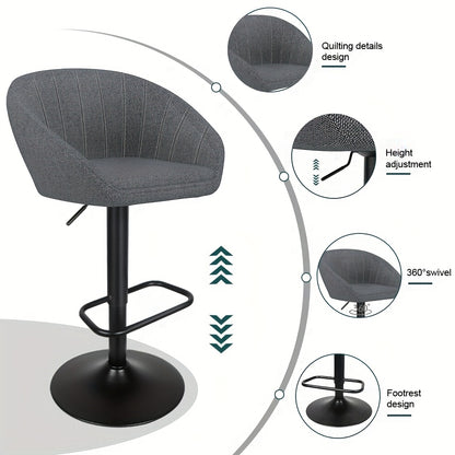 Barkrukken – Barstoelen – Hoge Stoelen – Keukenstoelen – Barkruk Set Beige – Verstelbare Hoogte – 360° Draaibaar Met Linnen Zitting
