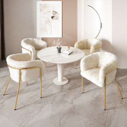 Fauteuil – Lounge Stoel – Relaxstoel – Leunstoel – Set Van 2 – Beige Imitatiebont – Metalen Pootjes – Comfortabel En Duurzaam