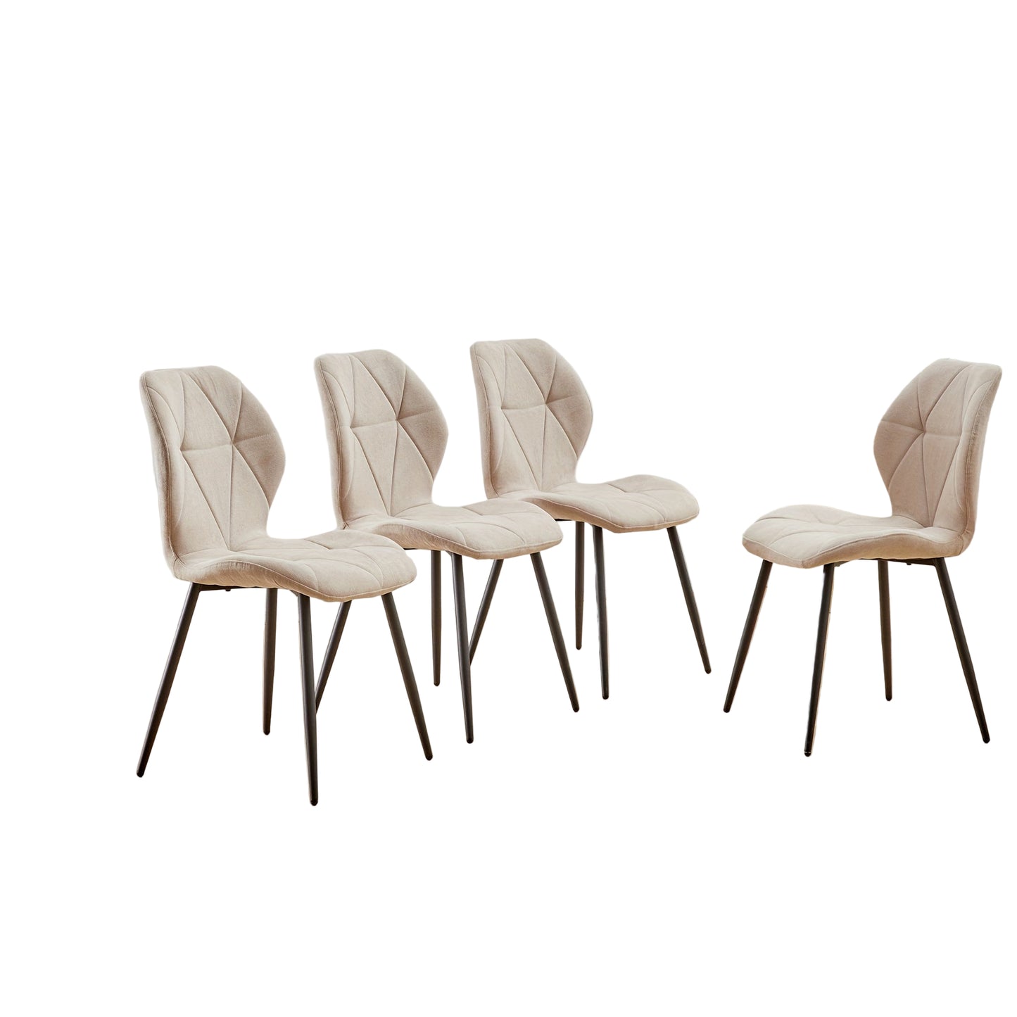 Eetkamerstoelen – Stoelen – Diningsstoelen – Keukenstoelen – Zithoekstoelen – Set van 4 Mid-Century Modern – Ergonomisch Zonder Armleuning – Linnen Bekleding Met Metalen Poten