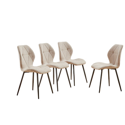 Eetkamerstoelen – Stoelen – Diningsstoelen – Keukenstoelen – Zithoekstoelen – Set van 4 Mid-Century Modern – Ergonomisch Zonder Armleuning – Linnen Bekleding Met Metalen Poten