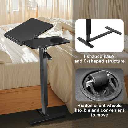 Verstelbare Overbedtafel – Bedtafel – Ziekenhuis Tafel – Werktafel – Verzorgingstafel – Pneumatisch Verstelbaar – MDF & IJzeren Frame – Anti-Slip Tafelblad – Wieltjes – H-Frame Basis – 80-116 cm Hoogte