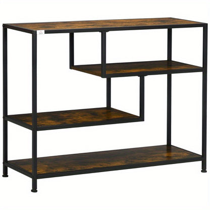 Industrieel Sidetable – Smalle Console Tafel – Opbergmeubel – Haltafel – Bijzettafel – Zwart Stalen Frame – Ruimtebesparend Ontwerp – Anti-Kiep Beveiliging