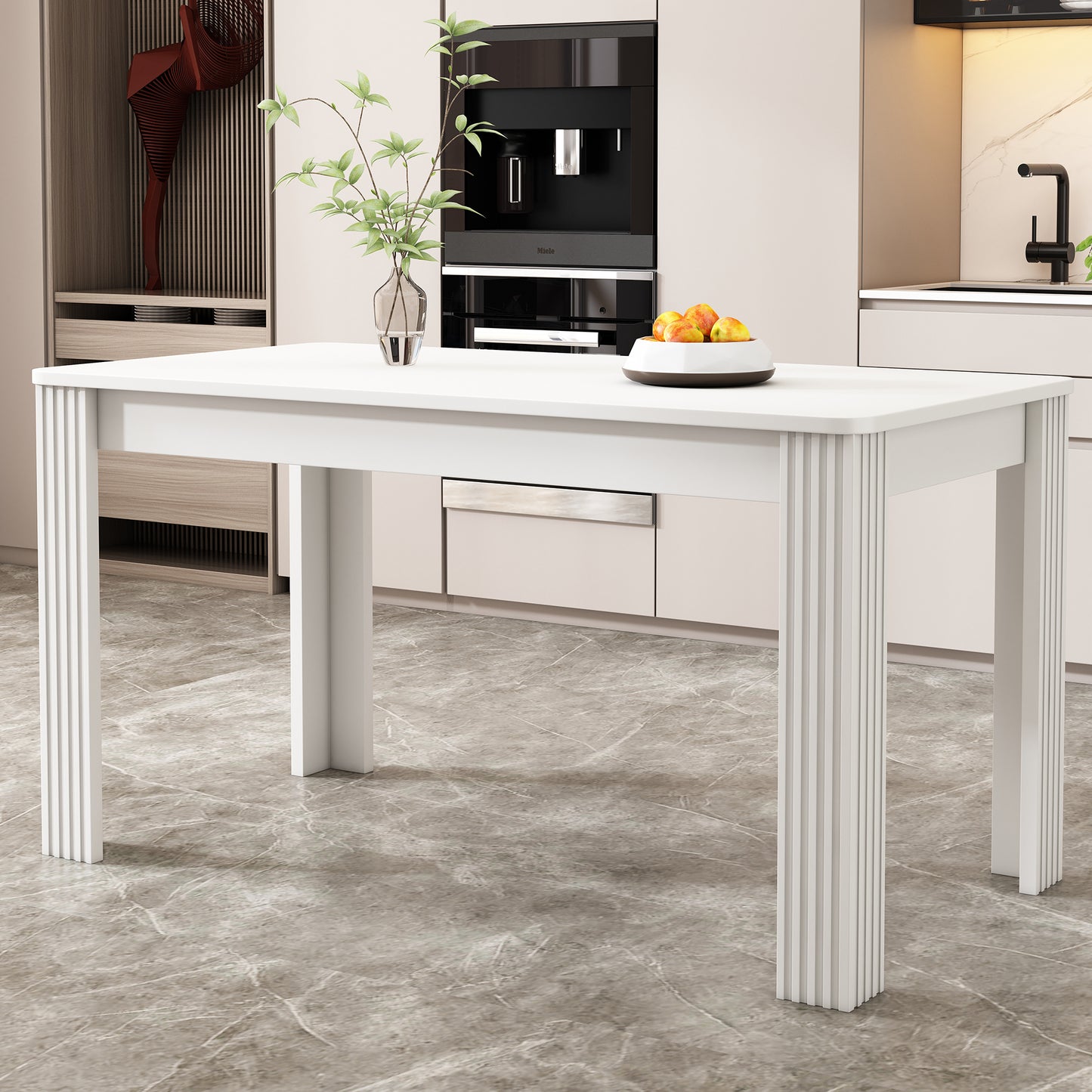 Dining Table, Contemporary Dining Table, Sturdy Dining Table, Table with Four Legs, Oak Wood Table, Rectangular Dining Table, Coffee Leisure Table, Modern Simple Dining Table, White[OLD SKU:WF312300AAW]