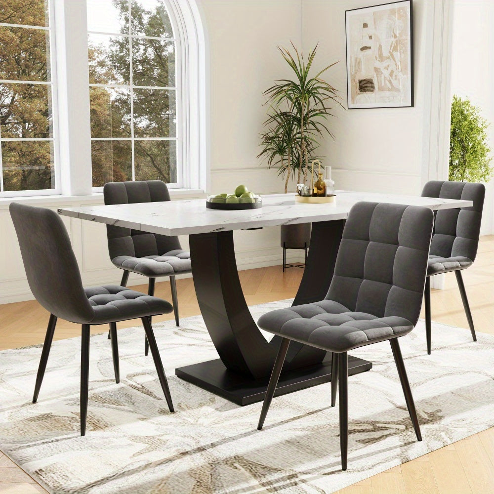 140 x 80cm Dining Table, Modern Kitchen Table, Metal Frame Rectangular Dining Table Modern Marble Pattern Kitchen Table with Adjustable Feet for Dining Room Living Room