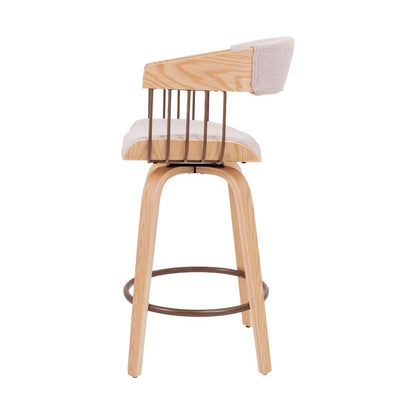 Barkrukken – Krukken – Barkruk Set – Barstoelen – Bistrostoelen – Set van 2 – Draaibaar Zitvlak – Multiplex Met Beige Stoffering