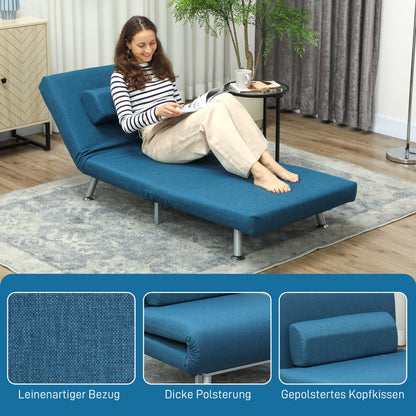 Stoelbed – Relaxstoel – Slaapstoel – Slaapfauteuil – Zitbank – Inklapbaar – Verstelbare Rugleuning – Linnen Look Blauw – 75x70x75 cm