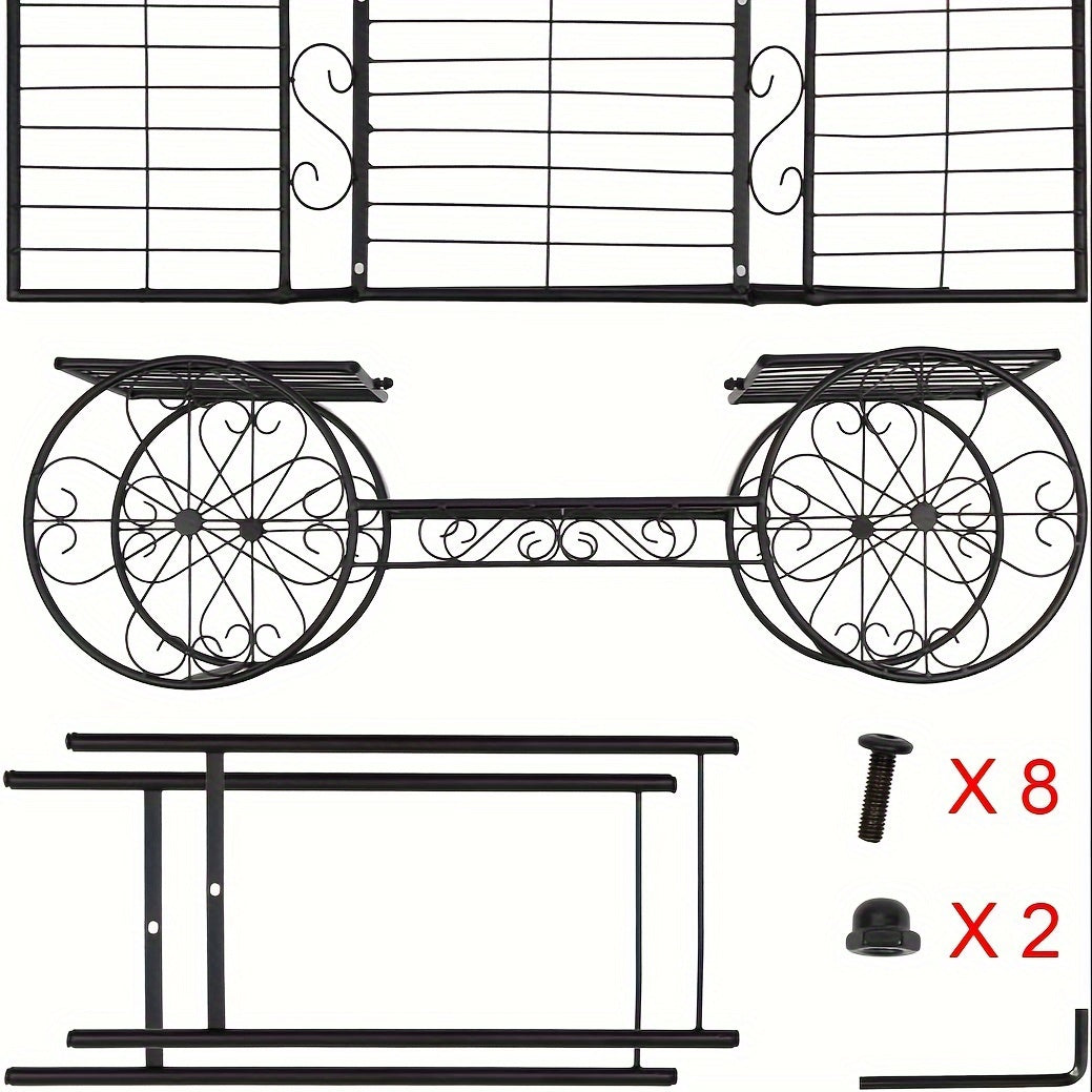 Pflanzenregal Metall – Blumenregal Balkon – Blumenständer Innen – Pflanzenhalter Wohnzimmer – Pflanzenwagen Mit 6 Ablagen – Robustes Metall – Leicht Rollbar Schwarz