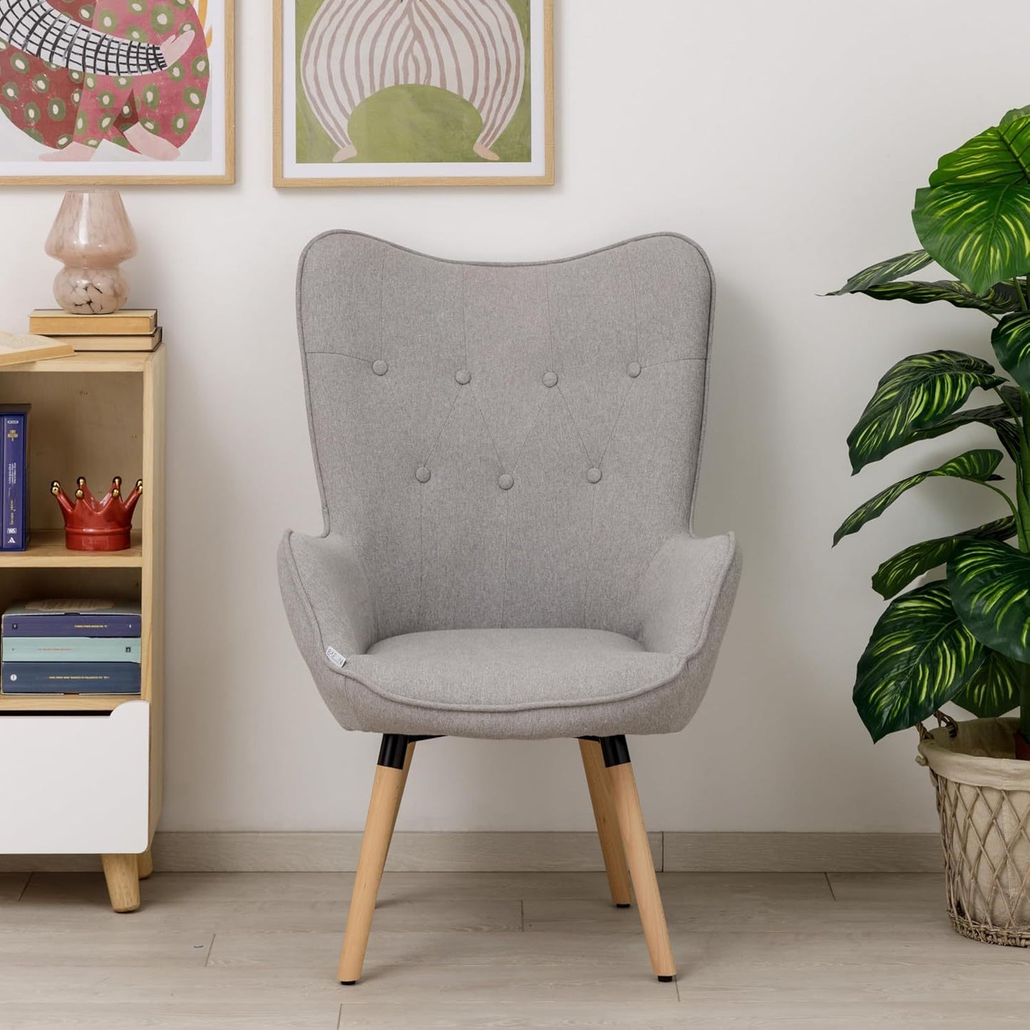 Fauteuil – Armstoel – Leunstoel – Relaxstoel – Loungefauteuil – Ergonomische Hoge Rugleuning – Houten Poten – Stoffen Bekleding – 65x38x105 cm