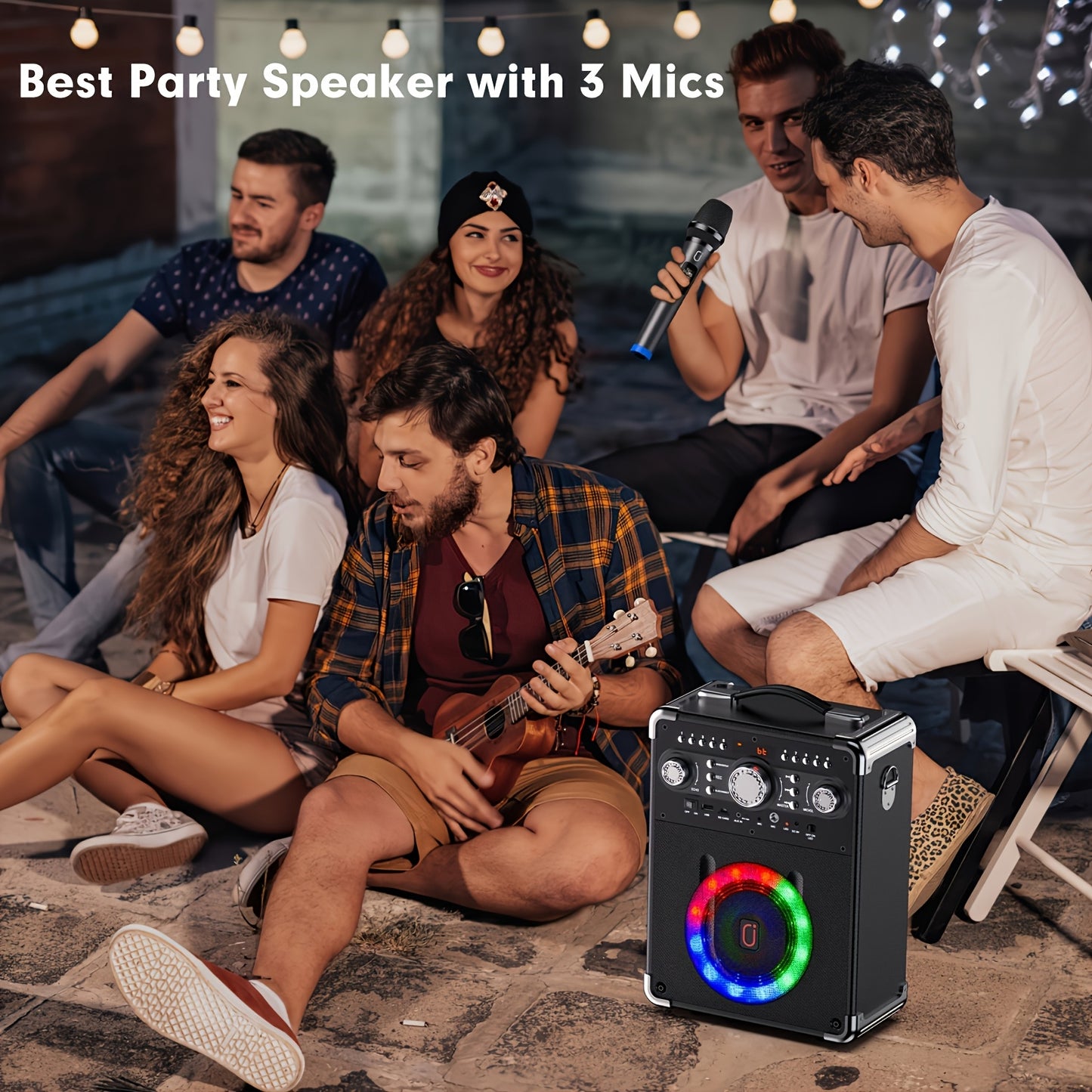 Draagbare Karaoke Machine – Karaoke Speaker – Party Speaker – Bluetooth Speaker – Muziekbox – Draadloos Met 2 Microfoons – RGB Verlichting – USB-C Snel Opladen