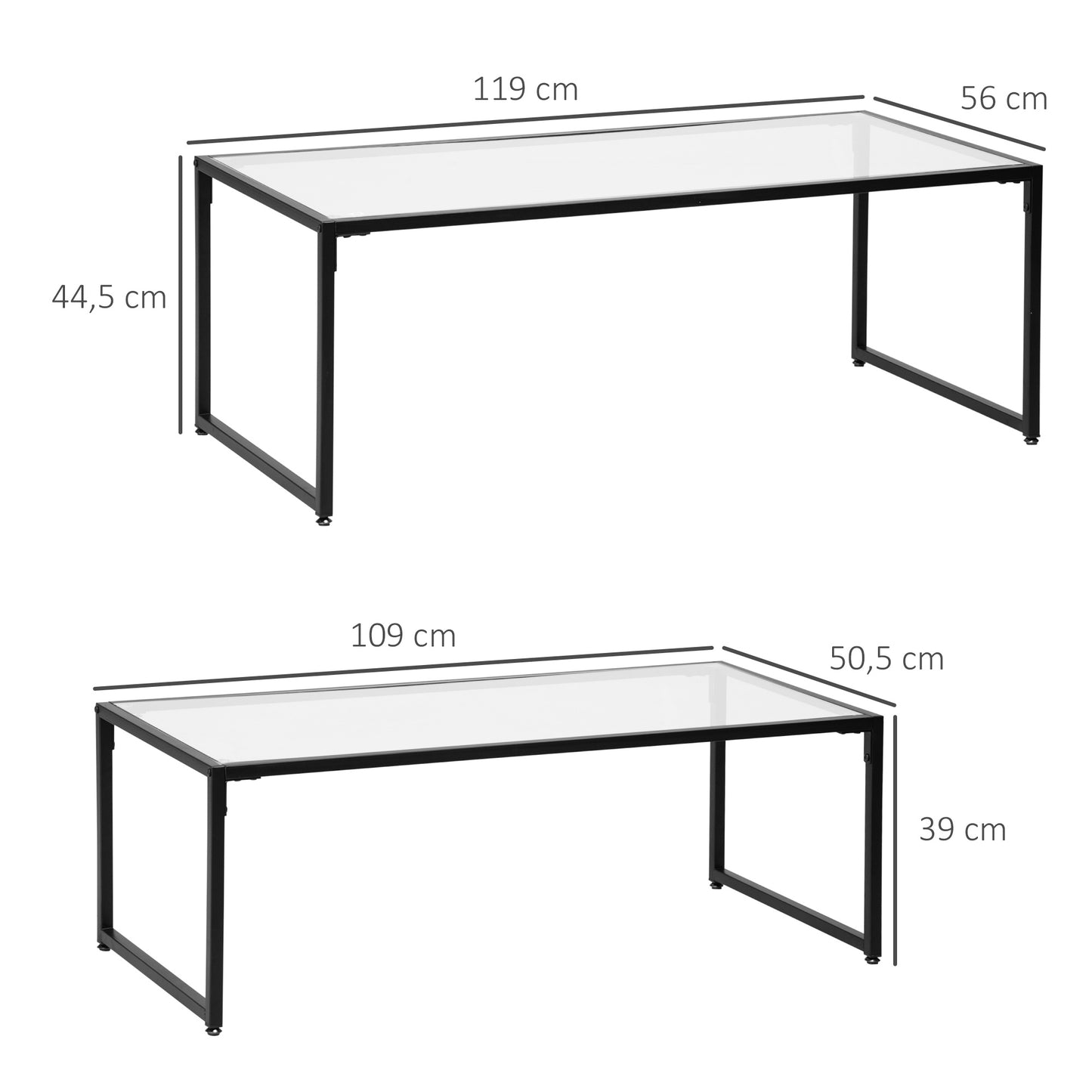 Nesting Salontafel – Bijzettafel – Woonkamertafel – Tafelset – Zwart Geharde Glas – Stalen Frame – Ruimtebesparend Design – Set Van 2