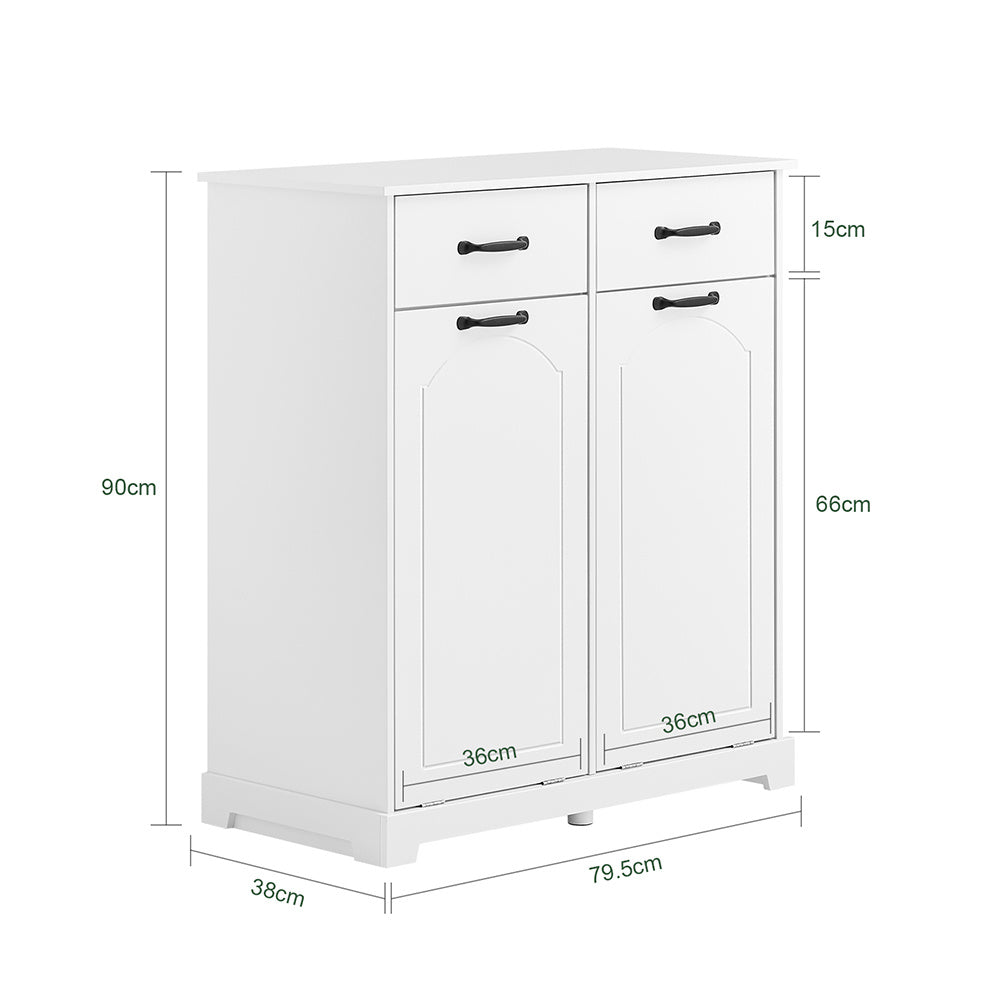Badmeubel – Wasmand Kast – Opbergkast Badkamer – Smalle Wasruimte Kast – Badkamermeubel – Houten Kast met 2 Grote Wasmanden – Compact 79,5x38x90 cm – Vochtbestendig MDF