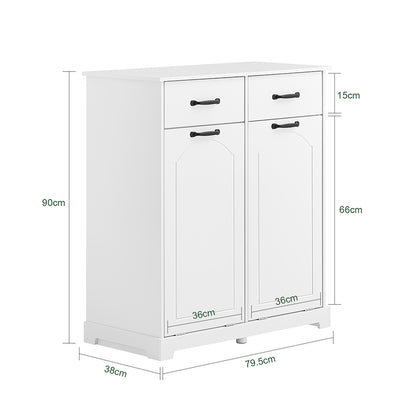 Badmeubel – Wasmand Kast – Opbergkast Badkamer – Smalle Wasruimte Kast – Badkamermeubel – Houten Kast met 2 Grote Wasmanden – Compact 79,5x38x90 cm – Vochtbestendig MDF