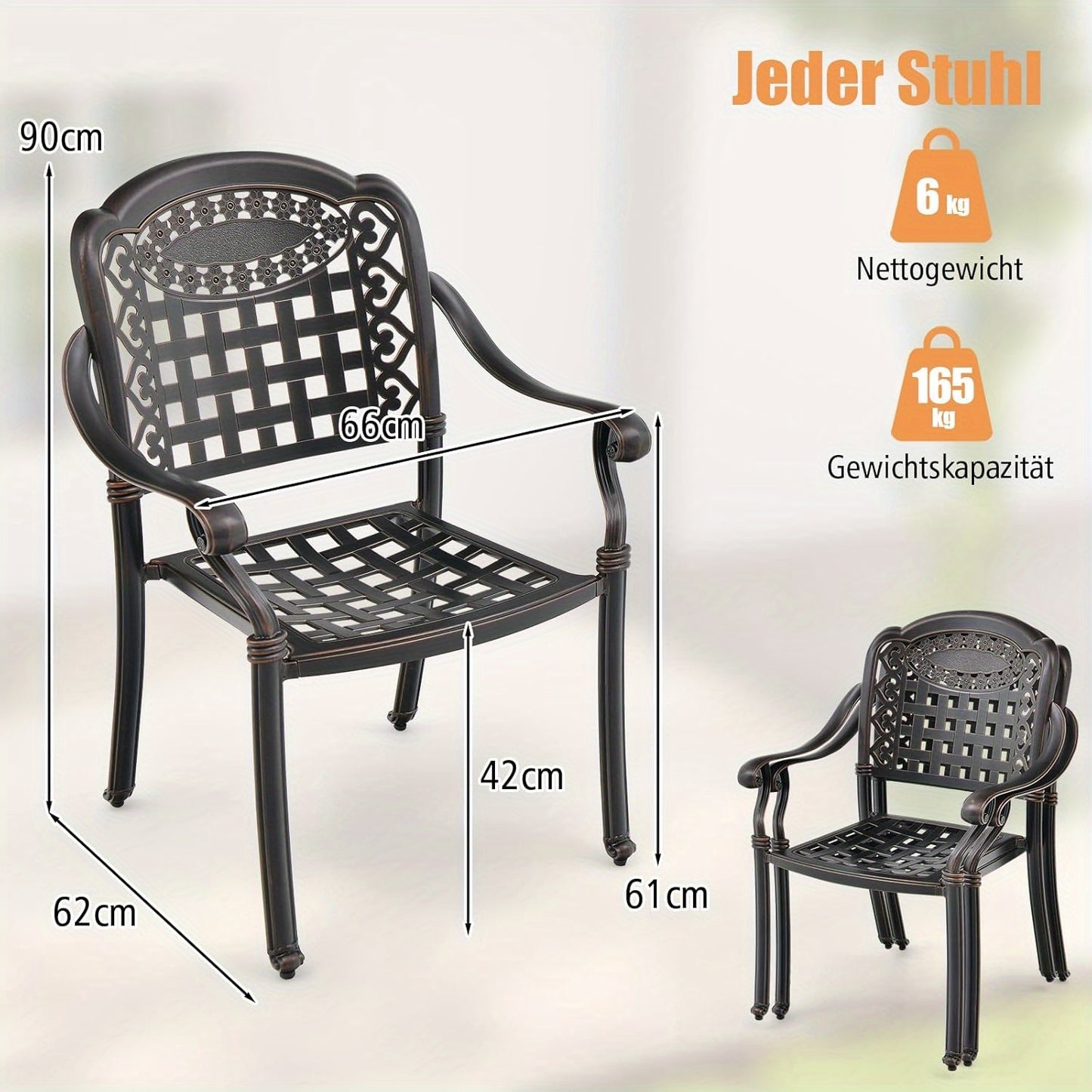 Tuinstoelen – Buitenstoelen – Terrasstoelen – Aluminium Stoelen – Balkonstoelen – Gietaluminium – Afneembare Rugleuning – Weerbestendig – Compact Op te Bergen