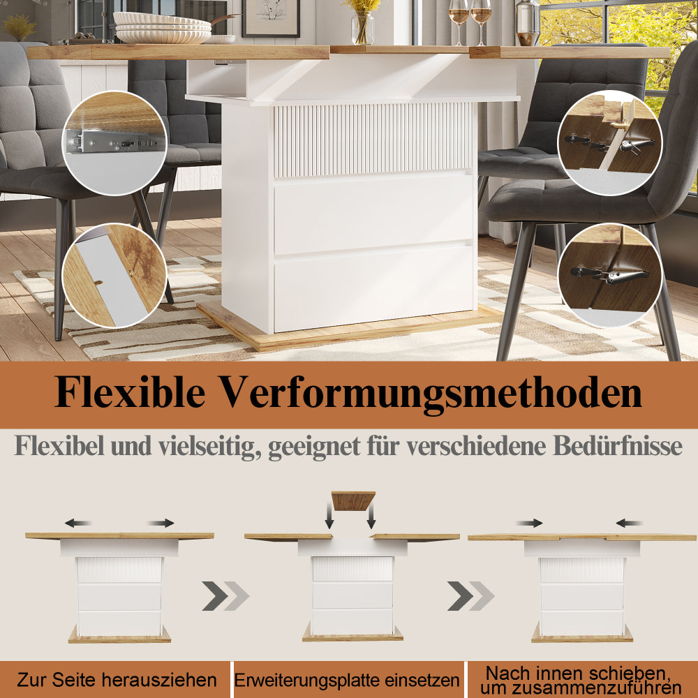 Uitklapbare Eettafel – Klaptafel – Uitschuifbare Tafel – Eettafel Compact – Meubeltafel – Zwart-Wit – Uitbreidbaar 110-140 cm – 3-Lagen Opbergruimte – Stevige Duurzame Constructie
