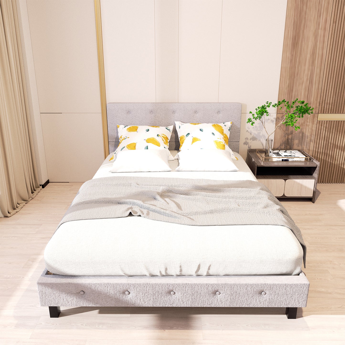 Bed Frame High Headboard 120*200Cm/140*200Cm Robust Bed Frame Maximum Load Capacity 350Kg for Bedroom Bed Faux Leather Fabric