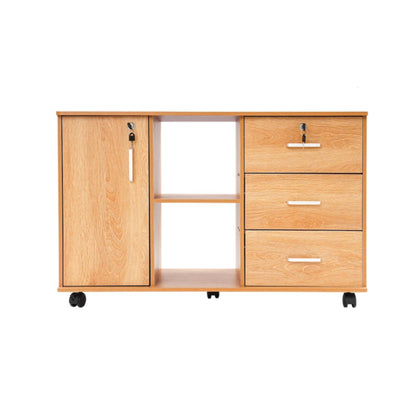 Archiefkast – Dossierkast – Opbergkast – Kantoorkast – Ladeblok – Mobiele kast met slot – 5 wielen met rem – Compact 90x34x59 cm – Hout met aluminium frame - Houtkleur