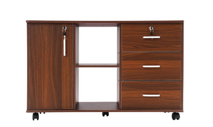 Ladeskast – Ladekast – Archiefkast – Opbergkast – Mobiele Kast – Drie Laden Met Slot – Vijf Wielen Met Remmen – Zwarte Eikenfineer – Aluminium Frame – Compact 90x34x59 cm