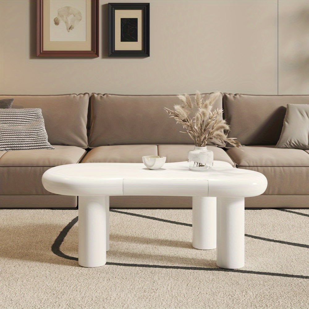 Modern Cloud-Shaped White Metal Coffee Table with Storage Drawers – Multifunctional Side Table for Living Room, White, No Assembly Required, Coffee Table for Living Room, Decorative Table, Contemporary Design