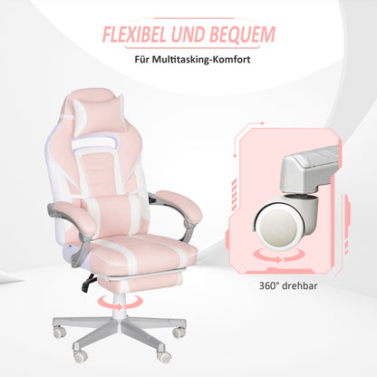 Gamingstoel – Game Stoel – Bureaustoel – Gamelounge Stoel – Draaistoel – Roze Kunstleer – Verstelbare Hoogte 48-55,5 cm – Kantelbare Rugleuning tot 150° met Voetensteun