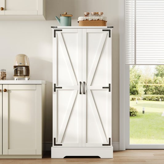 Witte Keukenkast – Keukenkasten – Opbergkast – Buffetkast – Dressoir – Hardhouten Constructie – Intaglio Patroon Met Zwarte Handgrepen