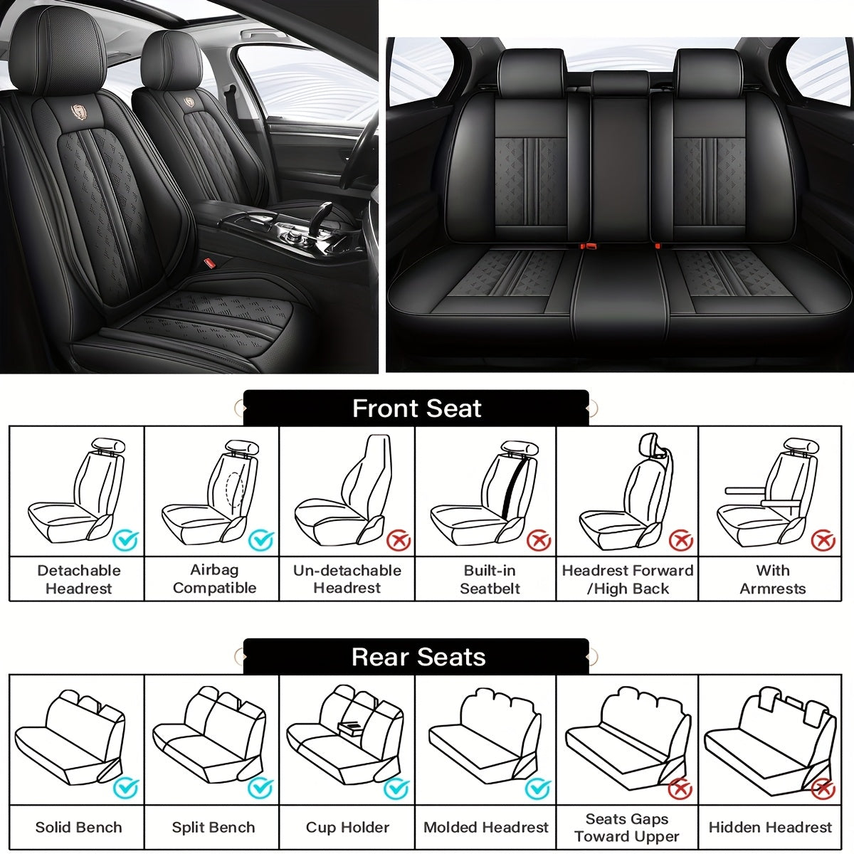 Autostoelhoes – Stoelhoes Auto – Autostoelbeschermer – Stoelhoes Universeel – Autostoelhoes Set 5 Zits – Waterafstotend Nappa Leer – Universele Pasvorm Voor- en Achterbank