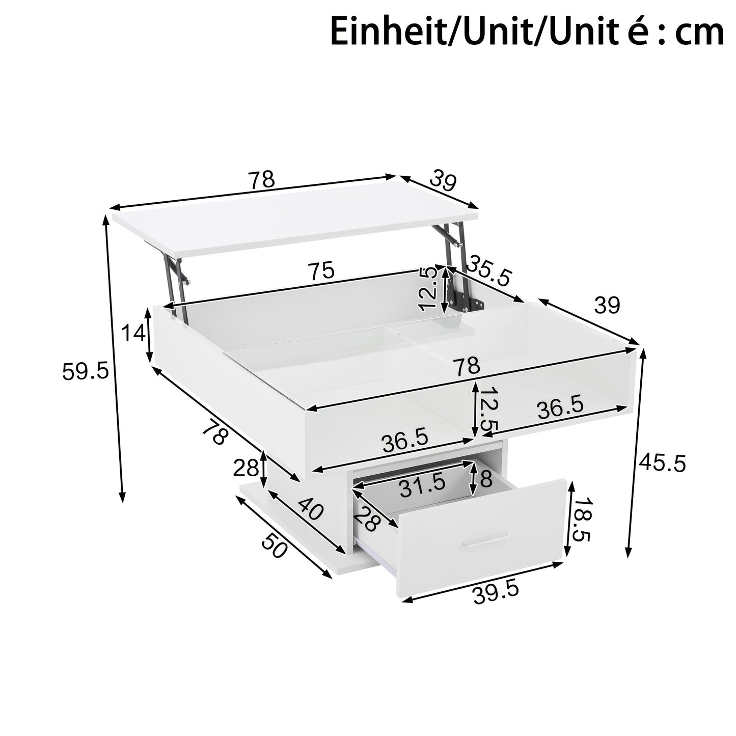 Salontafel Verstelbaar – Verhoogbare Tafel – Koffietafel – Bijzettafel – Woonkamertafel – Metaal – Handmatig Liftmechanisme – Open Plank Met Verborgen Opbergruimte