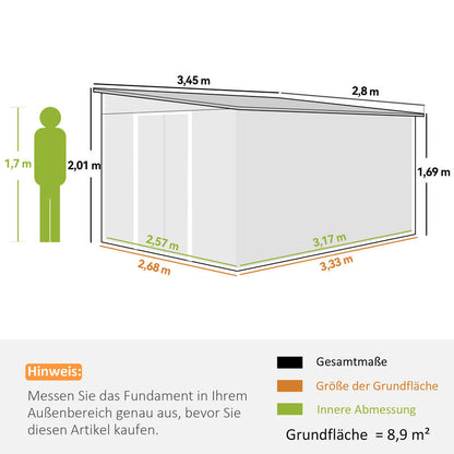 Metalen Tuinkast – Tuinschuur – Gereedschapskast – Opbergkast – Fietsenstalling – Dubbele Deuren – Stevig Verzinkt Staal – Grote Afmetingen 2,8x3,45x2,01 m